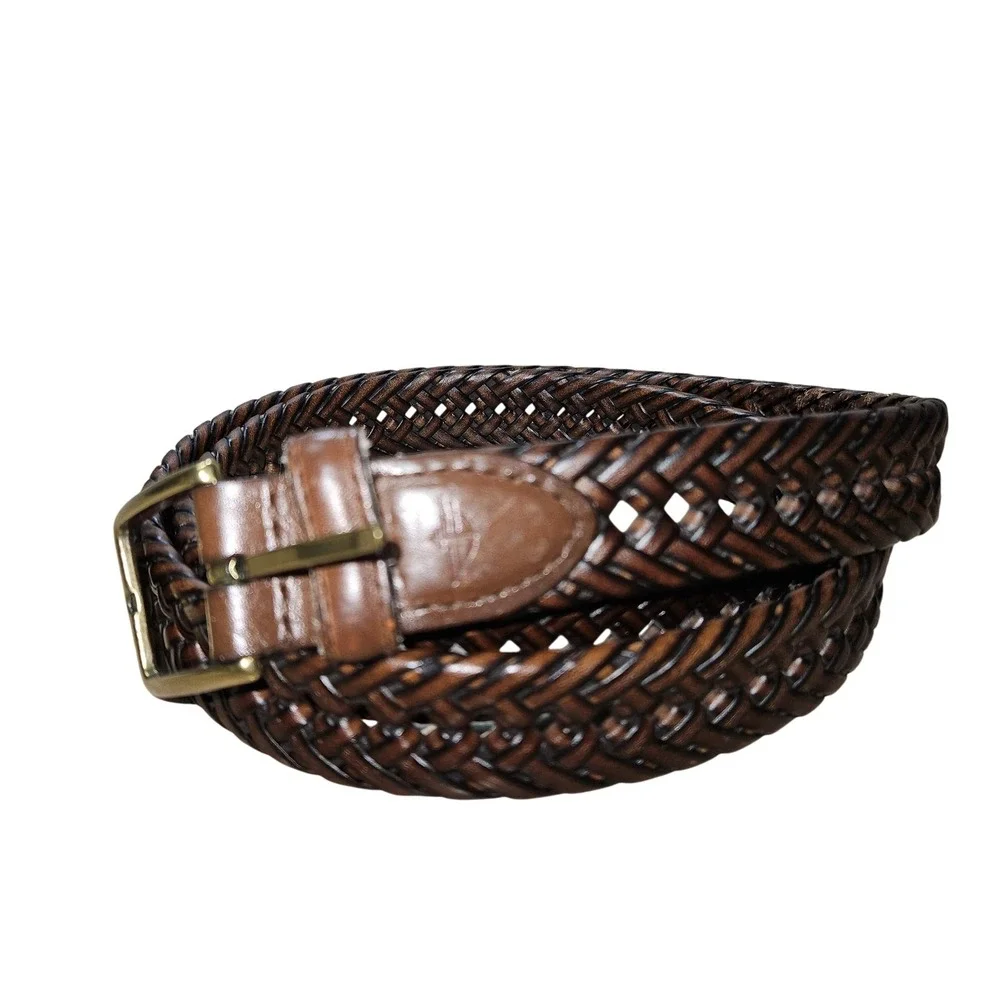 Dockers Bonded Braid Leather Strap‎ Belt Men 44/110 Brown Brass Tone Buckle